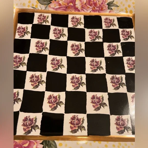 Mackenzie Childs Torquay Frank & Mustard Roses Square Platter - Picture 2 of 13